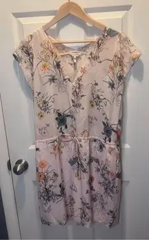 Rebecca Taylor pink blush floral silk v neck tie waist meadow dress