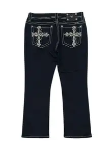 ★ Miss Me (Y2K) Dark Bootcut Jeans w/ Rhinestone Cross Design ★