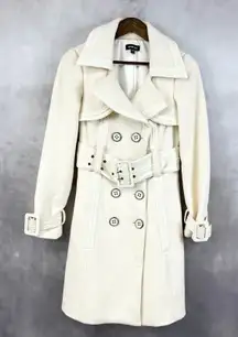 bebe Womens Belted Pea Coat S Minimalist Y2K Outerwear Parisian Chic Old Money