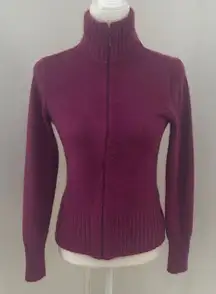 Eddie Bauer Rich Plum  Zip Front Turtleneck Sweater sz S