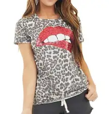 Vanilla Bay leopard print sequin lips graphic print t-shirt, size 1X