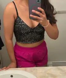 Amazon Sparkly black and silver crop top