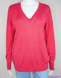 Banana Republic red cashmere silk‎ blend V neck sweater, M