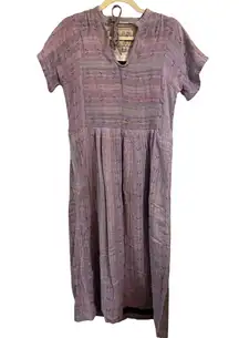 Ace & Jig Purple Ikat Woven Dress XS – Short Sleeve Midi, Handwoven Cotton