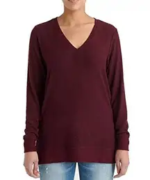 light-weight V-neck Burgundy Sweater, Long w side slits, Size Medium