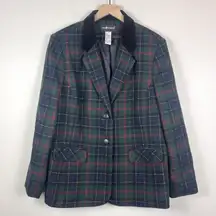 Sag Harbor Vintage Green Metallic Thread Plaid Dark Academia Blazer Sz 18 Preppy
