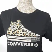 Converse Black Leopard Print High Top Graphic Tee Juniors Large Women's Medium