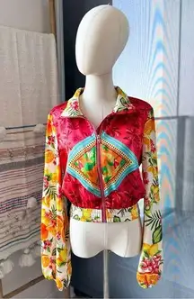 Forever 21 Tropical Ornate Print Satin Long Balloon Sleeves Jacket Women’s XS