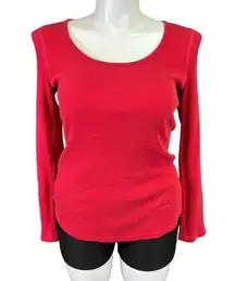 OP Womens Thermal Shirt Top Stretchy Ribbed Long Sleeve Red XL 15 17 Juniors