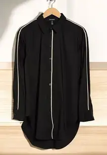 Ellen Tracy Tape Trim Poplin Oversized Black Blouse Size S