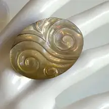 Artisan Carved Mother of Pearl & Black Horn Statement Ring