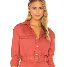 NWT SONG OF STYLE Cotton Button Down Long Sleeve Coral Utility Shirt XS