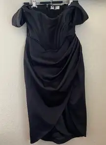 HOUSE OF CB 'Loretta' Black Satin Off Shoulder Dress NWOT Size M