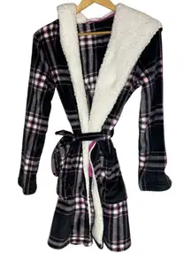 Jenni Intimates Women's XS/S Hooded‎ Plaid Fleece Robe Multicolor Comfy Lounge