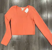 Happily Grey Cute Coral Long Sleeves Square Neck Soft Cropped  Top