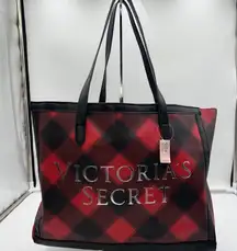Victorias Secret Red Black Buffalo Plaid Tote Bag Large Shoulder Bag