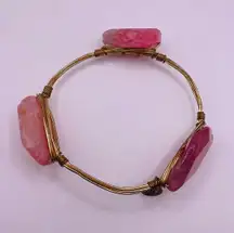 Bourbon and Boweties Bourbon And Bowties Gold Tone Pink Beaded Statement Bracelet Bangle