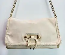 Vintage Nanette Lepore Beige Leather‎ Shoulder Bag Envelope Purse Chain Strap