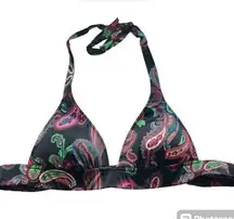 Victoria’s Secret paisley bikini top padded tie, back halter style Sz M black