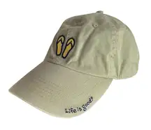 Life Is Good Green Adjustable Baseball Hat Embroidered Sandals Flip Flops Unisex
