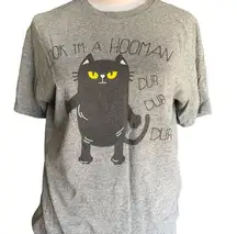 Delta FUNNY T-Shirt Size Medium 'Look I'm A Hooman Dur Dur Dur' Black Cat - Cotton