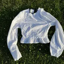 NWT Puff-Sleeve Lace Neck Blouse