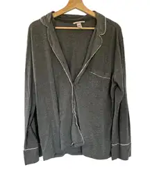 Victoria's Secret gray pink sleepwear long sleeved button down shirt women's L