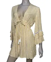 Blue Island NWT Women’s Size M Yellow White Striped Mini Sundress Cover Up Dress