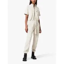 All Saints Kayla Linnet White Cotton Sweatshirt Short Sleeve Zip Front Jumpsuit