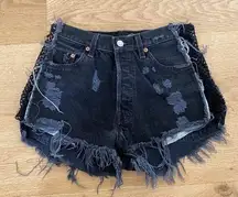 Furst Of A Kind - High Waist Shorts in Black Denim and Black Mesh Panel