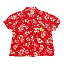 VTG Warner Brothers Tweety Red Hawaiian Button Down Short Sleeve Top Size Small