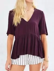 Urban Outfitters Kimchi Blue Peplum Blouse‎ Top Womens Size L Purple Open Back