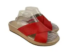 *Vionic Hayden Sandals Womens 10 Red Leather Comfort Slip On Slide Shoe Strappy