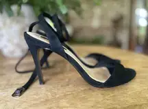 Ava & Aiden Black Suede Ankle Strap Stiletto Heels Leather Upper Size 7.5