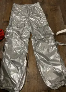 silver parachute pants