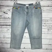 Lane Bryant NWT 22 Denim - Rainbow Embroidered Signature Boyfriend Jean Capris