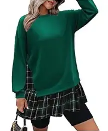 Zeagoo Women's Sweater Dress Tunic Green Sweater Blue Plaid Under Size XXL