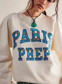 Free People First Port Paris Prep Graphic Sweatshirt size XSmall New Ivory