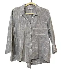 Habitat Blue Striped Linen Button Down Lagenlook Shirt Womens S Casual Beachy