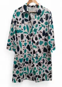 Wray Matisse White Blue Patterned Button Down Shirt Dress XS Cotton Lightweight