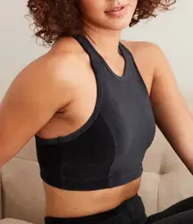 Corduroy High Neck Longline Sports Bra Crop Top Activewear Festival Black