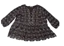 Logo by Lori Goldstein Embroidered Brown Peasant Tunic Top Women's Size 2X