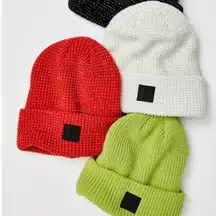 NWT Free People Let's Race Fleece Lined Recycled Yarn Beanie in Racing Red