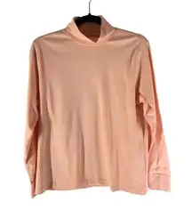 Lands End Womens Top Relaxed Fit Cotton Long Sleeve Mock Turtleneck Pink MP