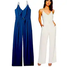 Jill Jill Stuart Coastal Blue Spaghetti Strap Belted Jumpsuit w/ Pockets Size 6