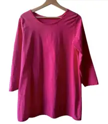Pink Shift Dress Size Large 12-14 Long Sleeve Colorblock stretchy comfy fuchsia