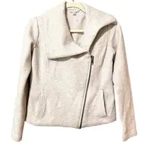 Cabi Cream Knit Moto Zip Bomber Jacket Womens XS Cotton Blend Lightweight