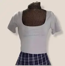 NWOT Square Neck Ribbed Gray Crop Tee