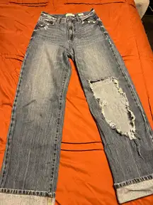 Buckle straight leg jeans