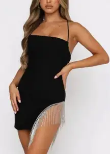 Showstopper Rhinestone Fringe Little Black Dress - M